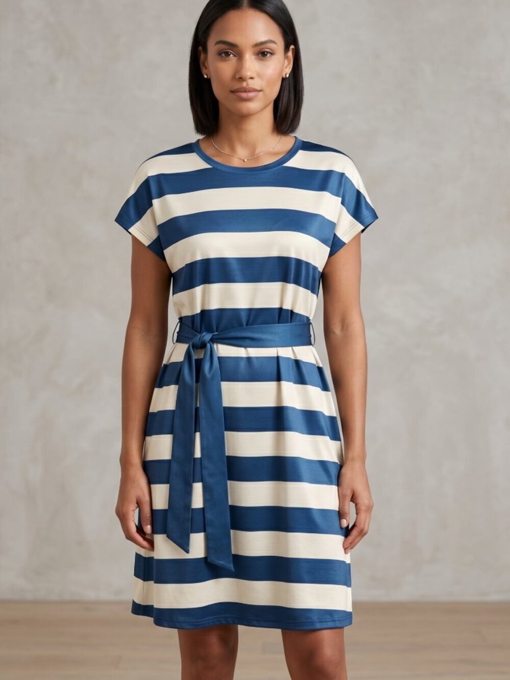 NWOT | Blue & White Striped T-Shirt Dress | Nautical | Tie Waist | Small